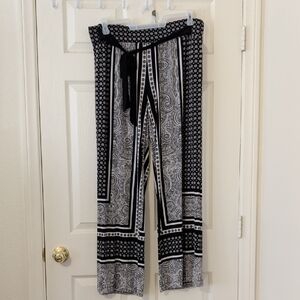 INC International Concepts Black & White Paisley Wide-Leg Palazzo Pants